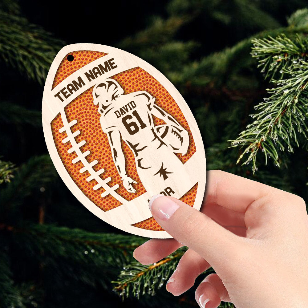 3D Football Ornament Personalized, Layered and Engraved Wooden Sports Ornament with Name and custom text, Senior Night Football Jersey Gift Pt99