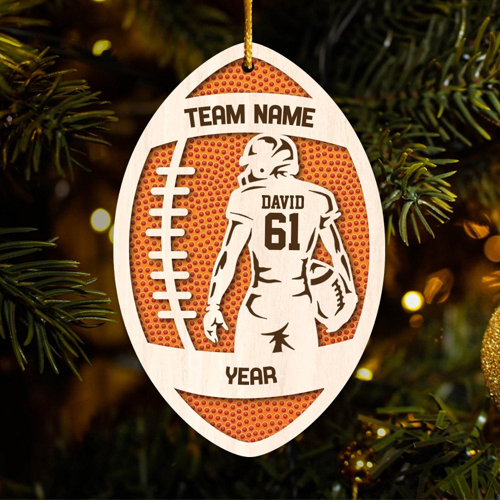 3D Football Ornament Personalized, Layered and Engraved Wooden Sports Ornament with Name and custom text, Senior Night Football Jersey Gift Pt99