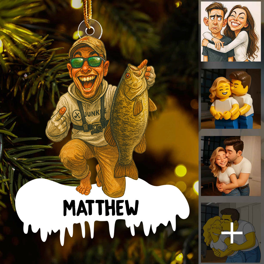 Personalized Funny Comic Style Photo Acrylic Ornament Gift For Fishing Lovers - Gift For Fisherman - Custom Upload Photo Fisherman Do99