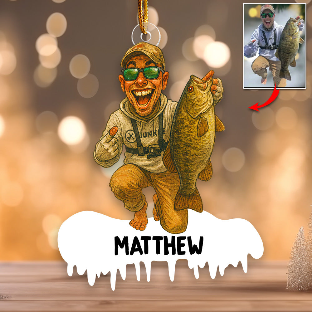 Personalized Funny Comic Style Photo Acrylic Ornament Gift For Fishing Lovers - Gift For Fisherman - Custom Upload Photo Fisherman Do99