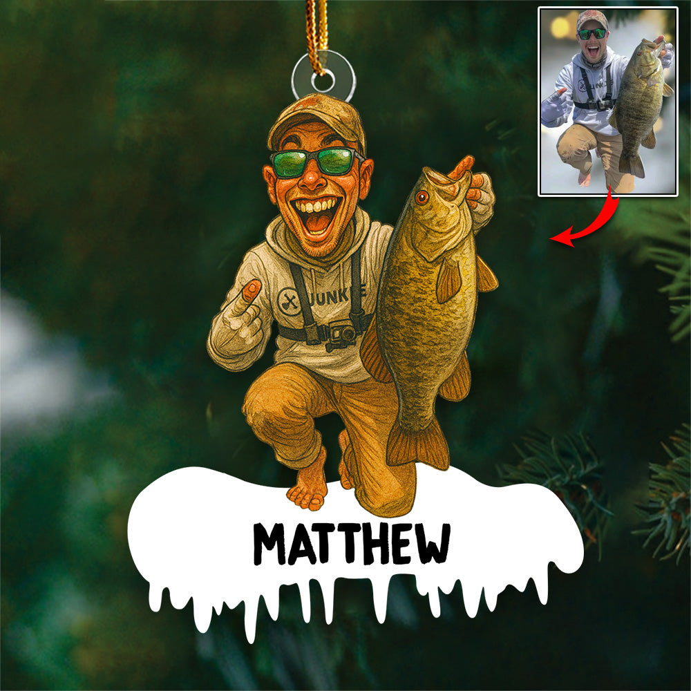 Personalized Funny Comic Style Photo Acrylic Ornament Gift For Fishing Lovers - Gift For Fisherman - Custom Upload Photo Fisherman Do99