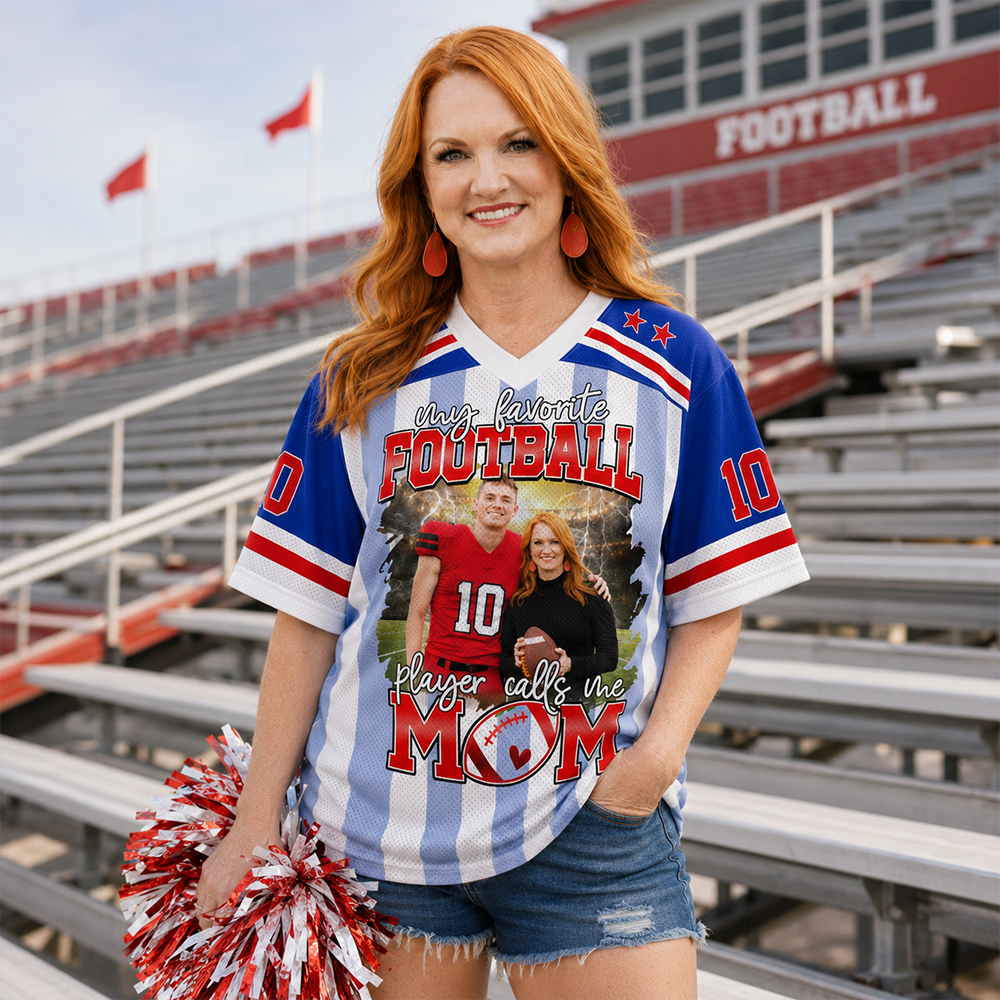 My Favorite Football Player Calls Me Mom, Personalized Game Day Football Jersey Custom Photo, Gift For Football Mom Football Dad MI209 Hv01