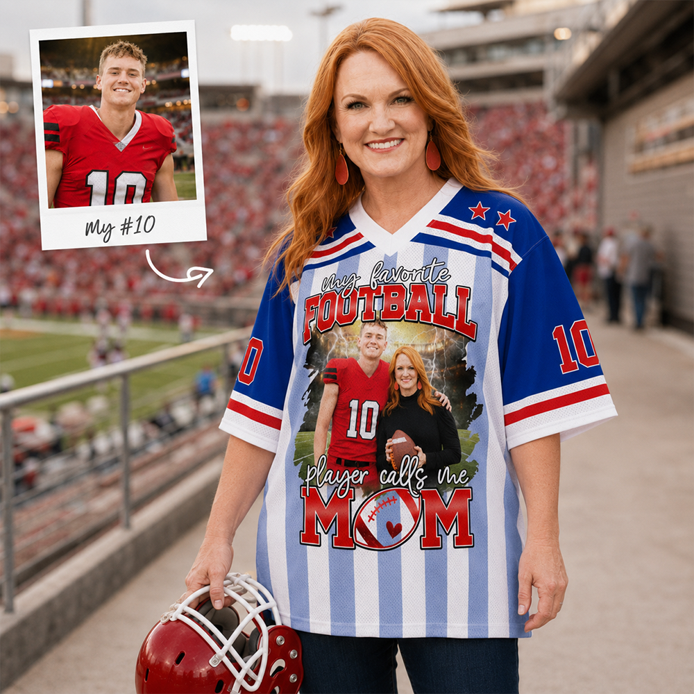 My Favorite Football Player Calls Me Mom, Personalized Game Day Football Jersey Custom Photo, Gift For Football Mom Football Dad MI209 Hv01