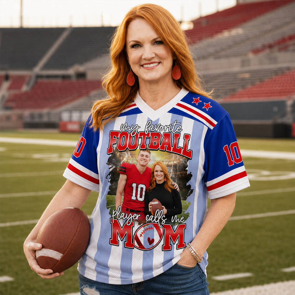 My Favorite Football Player Calls Me Mom, Personalized Game Day Football Jersey Custom Photo, Gift For Football Mom Football Dad MI209 Hv01