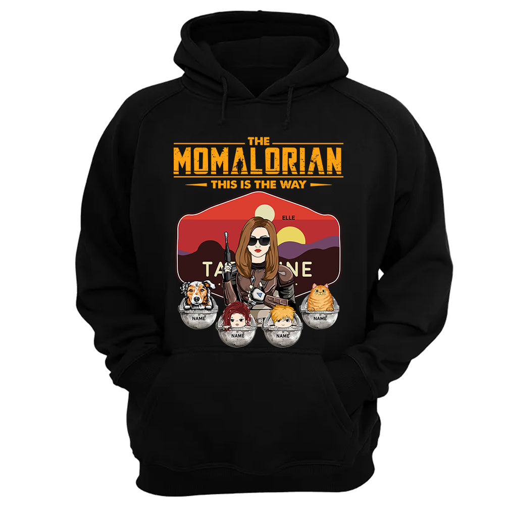 The Momalorian - Personalized Shirt Gift For Mom Custom Nickname, Kid Pet New Version With Tatooine Sunset Shirt Gift For Mom
