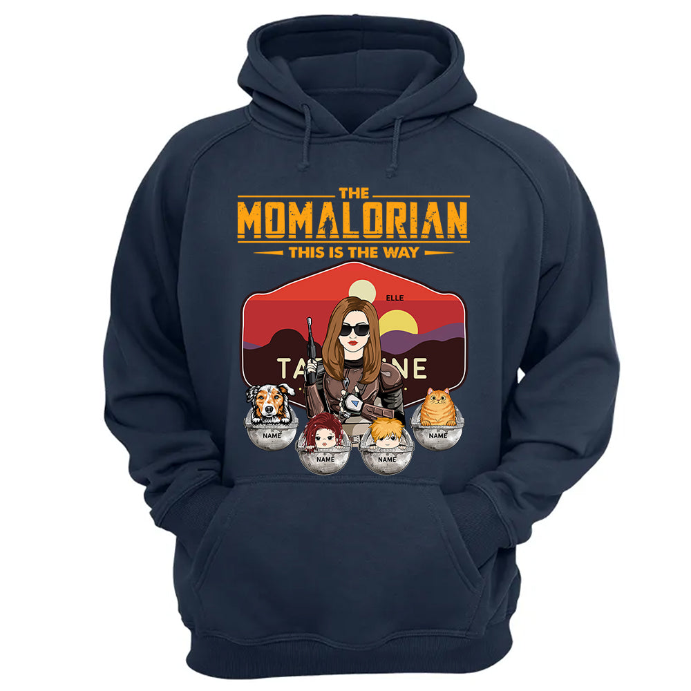 The Momalorian - Personalized Shirt Gift For Mom Custom Nickname, Kid Pet New Version With Tatooine Sunset Shirt Gift For Mom