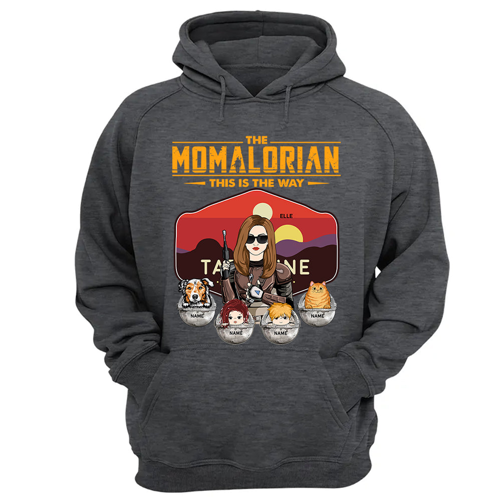 The Momalorian - Personalized Shirt Gift For Mom Custom Nickname, Kid Pet New Version With Tatooine Sunset Shirt Gift For Mom
