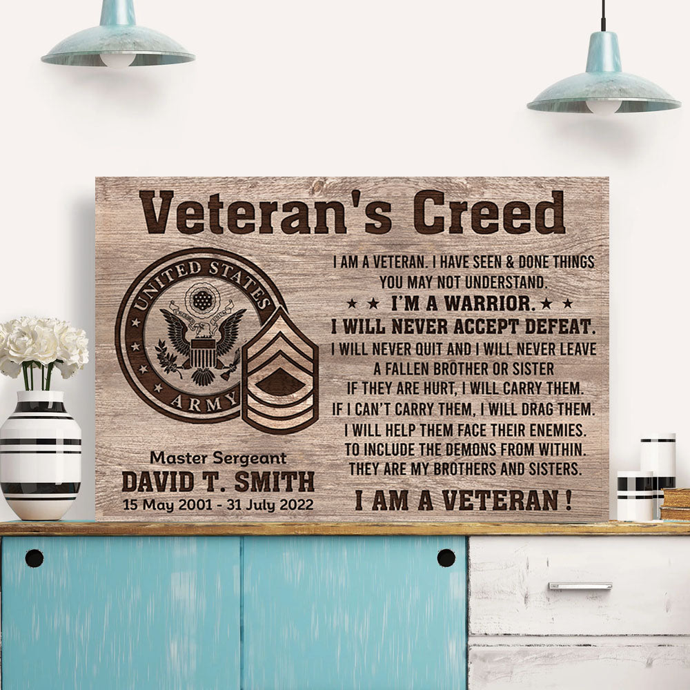 Personalized Veteran's Creed Custom Poster and Canvas Vr2 Custom Gift For Veterans K1702