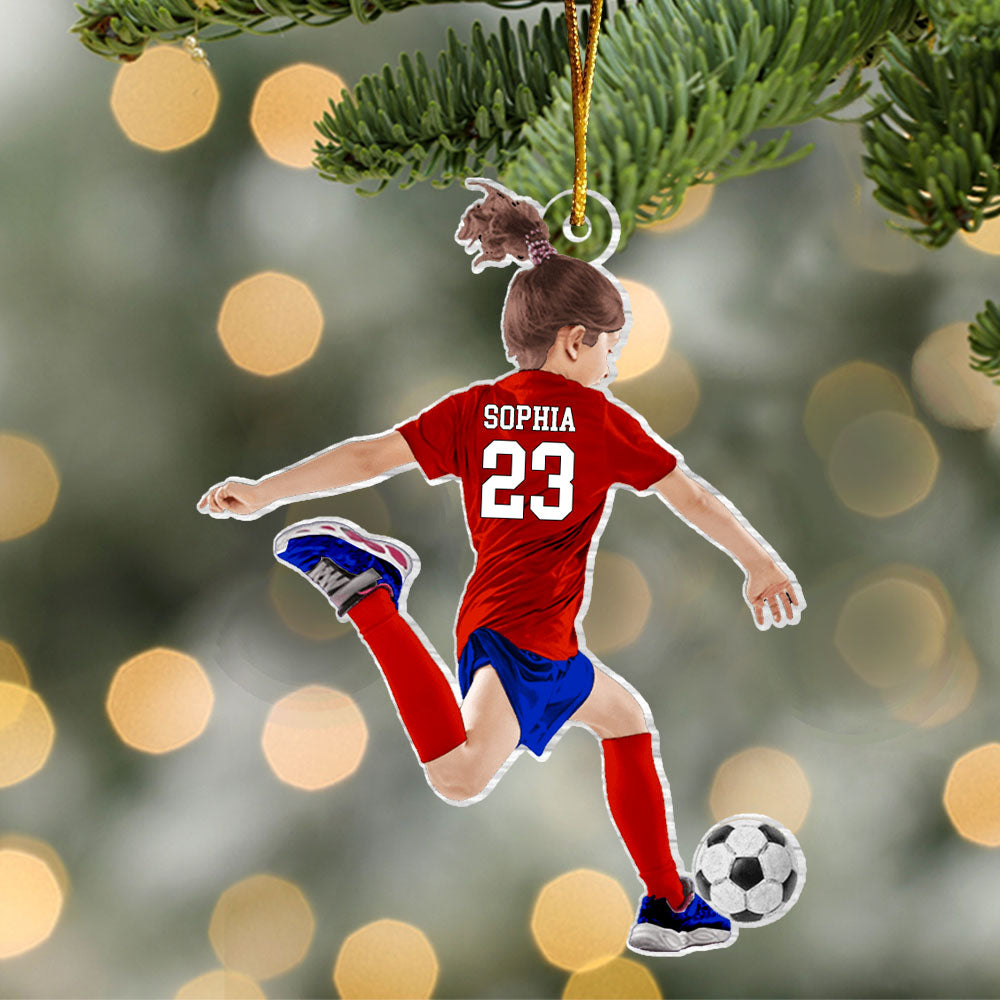 Personalized Little Girl/Kid Soccer Players Acrylic Christmas Ornament - Gift For Soccer Lovers, Best Idea Custom Shape Ornament Christmas