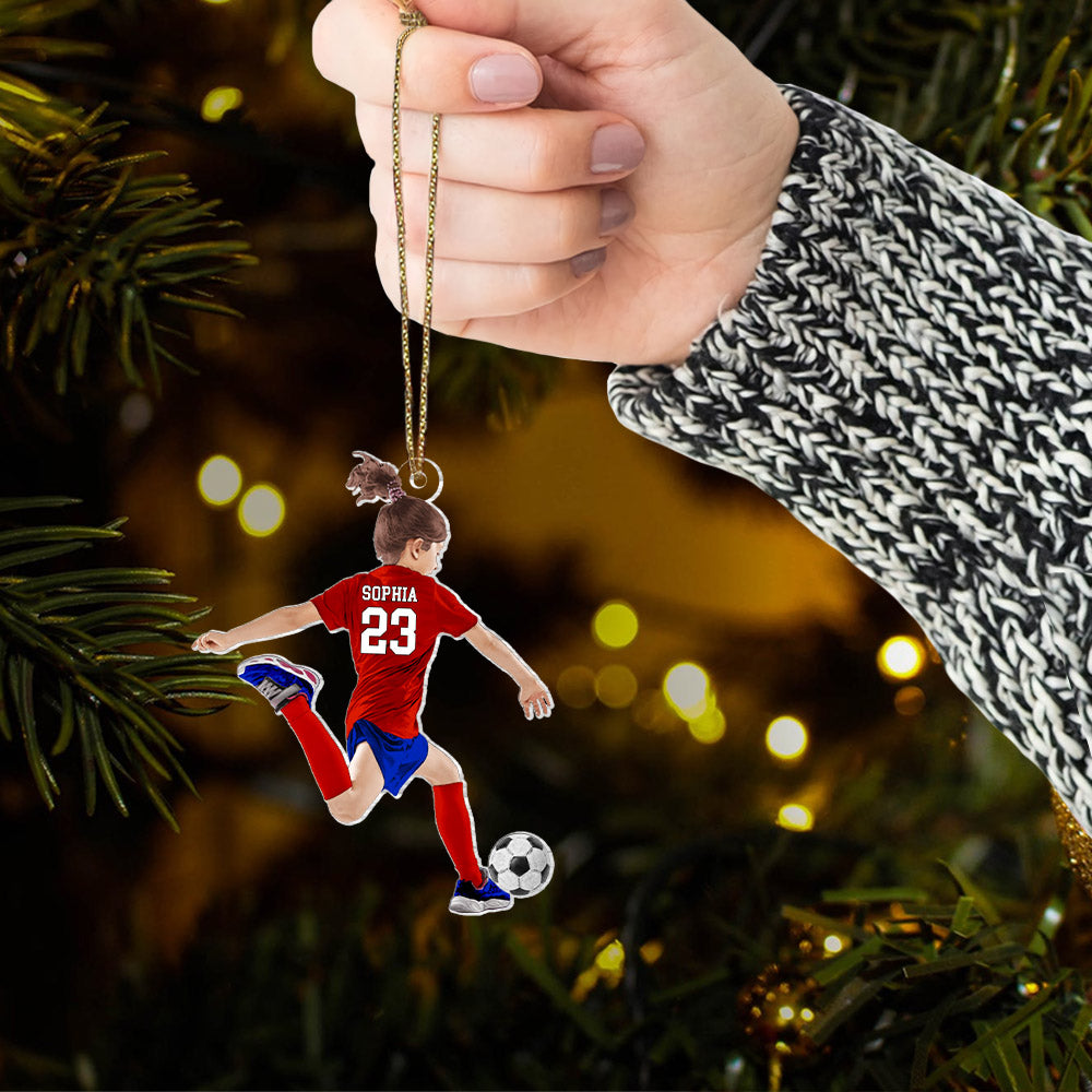 Personalized Little Girl/Kid Soccer Players Acrylic Christmas Ornament - Gift For Soccer Lovers, Best Idea Custom Shape Ornament Christmas