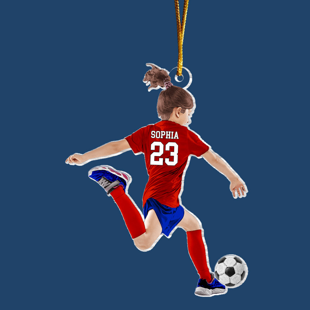 Personalized Little Girl/Kid Soccer Players Acrylic Christmas Ornament - Gift For Soccer Lovers, Best Idea Custom Shape Ornament Christmas