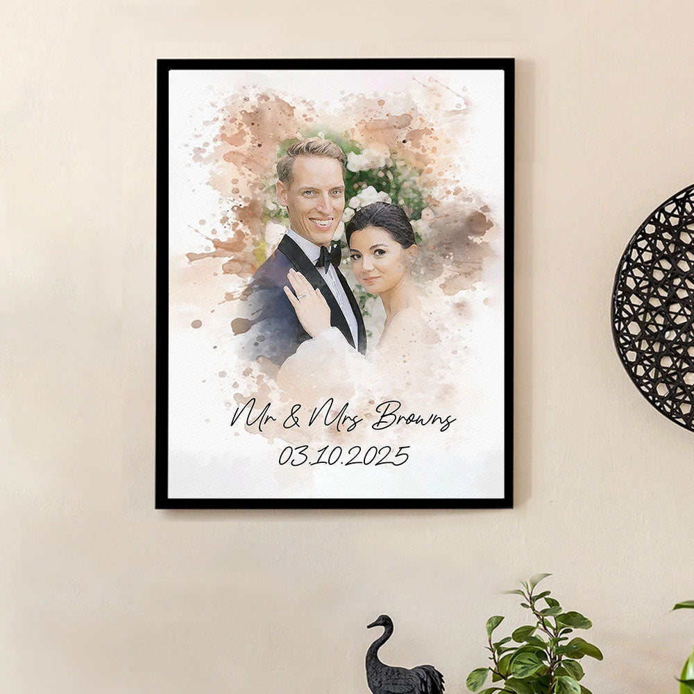 Watercolor Couple Portrait from Photo, Custom Wedding Anniversary Christmas Gift for Wife Husband Parents, Engagement Gift for Friend, Unique Poster Wall Art vr2 Nh00
