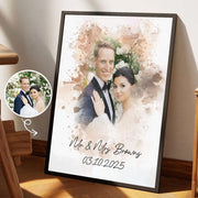 Watercolor Couple Portrait from Photo, Custom Wedding Anniversary Christmas Gift for Wife Husband Parents, Engagement Gift for Friend, Unique Poster Wall Art vr2 Nh00