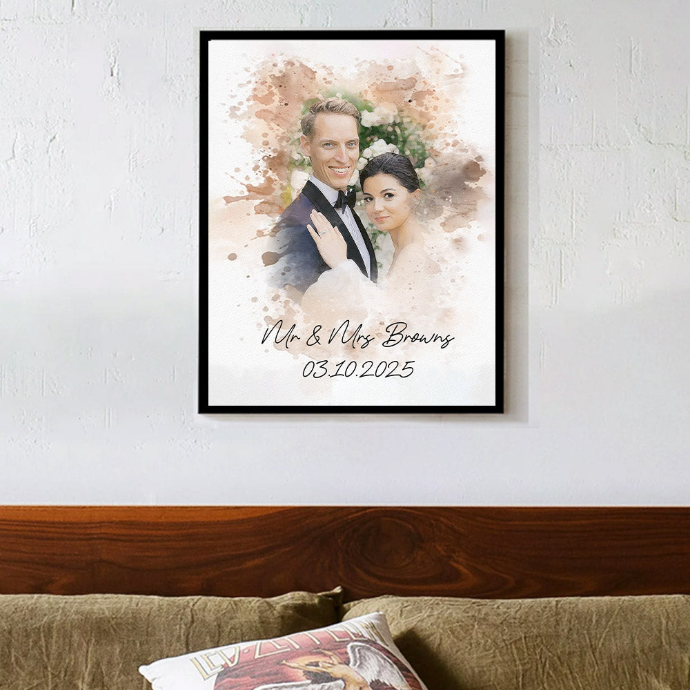 Watercolor Couple Portrait from Photo, Custom Wedding Anniversary Christmas Gift for Wife Husband Parents, Engagement Gift for Friend, Unique Poster Wall Art vr2 Nh00