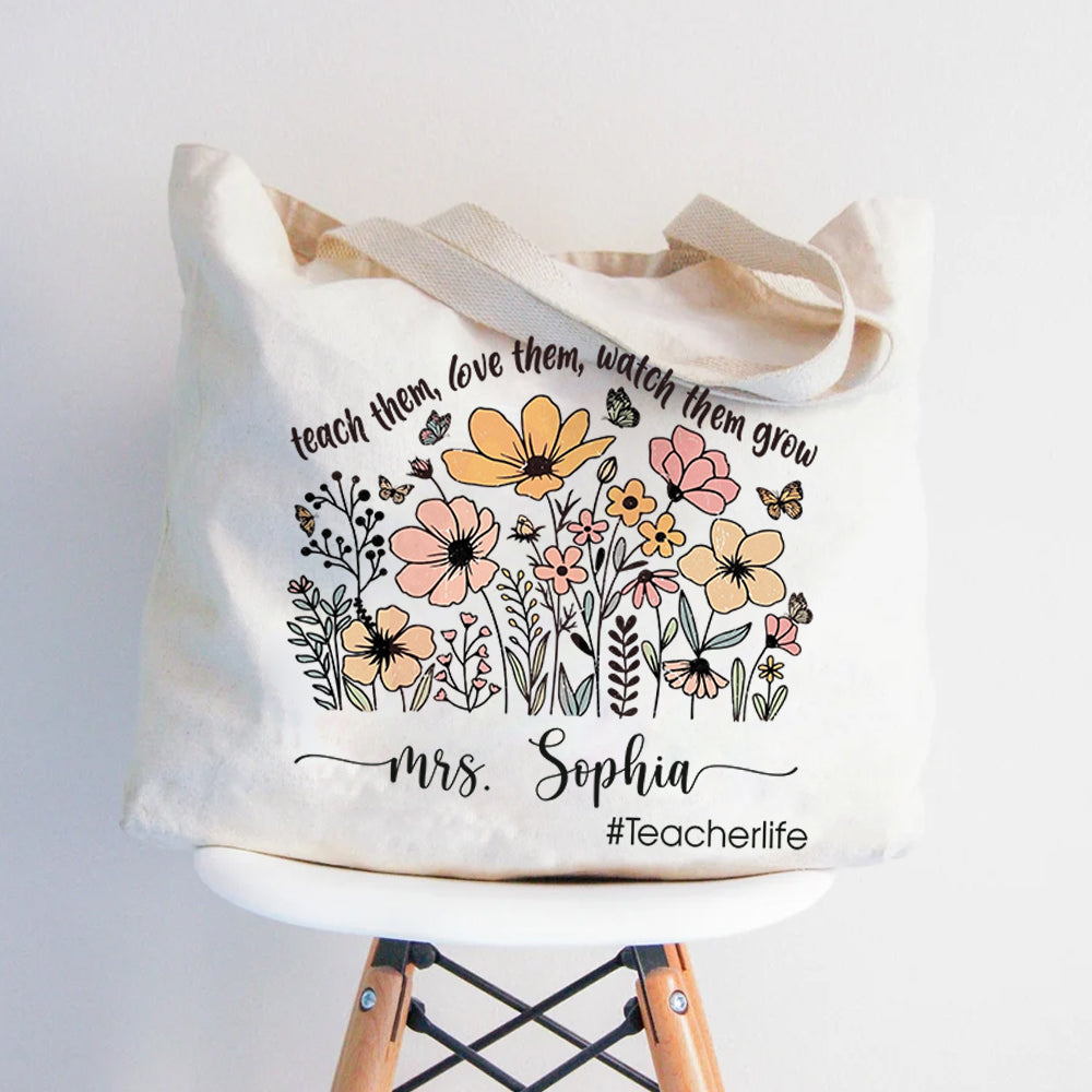 Teacher Appreciation Gift Tote Bag Canvas - Custom Teacher Gift -Personalized School Bag Gifted Teacher Tote Reusable Bag School Campus Bag Hv01