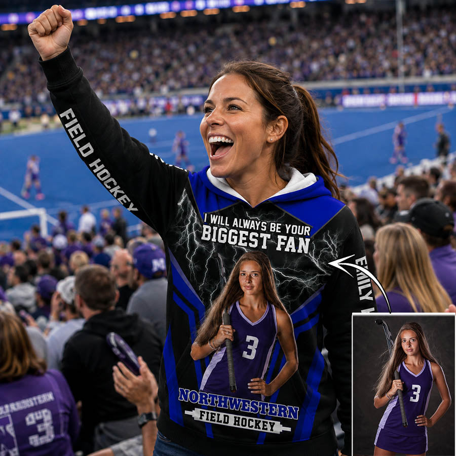 Personalized Field Hockey Mom Shirt, I’ll Always Be Your Biggest Fan, Custom Player Name & Number All Over Print Game Day Shirt for Mom Grandma Family