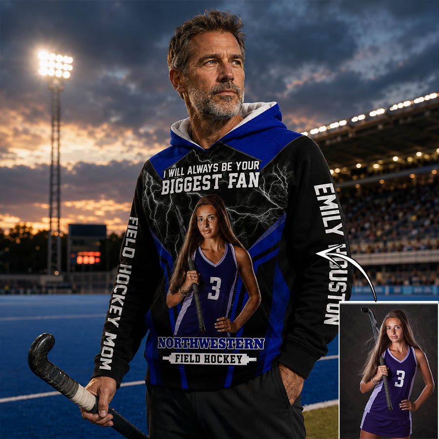 Personalized Field Hockey Mom Shirt, I’ll Always Be Your Biggest Fan, Custom Player Name & Number All Over Print Game Day Shirt for Mom Grandma Family