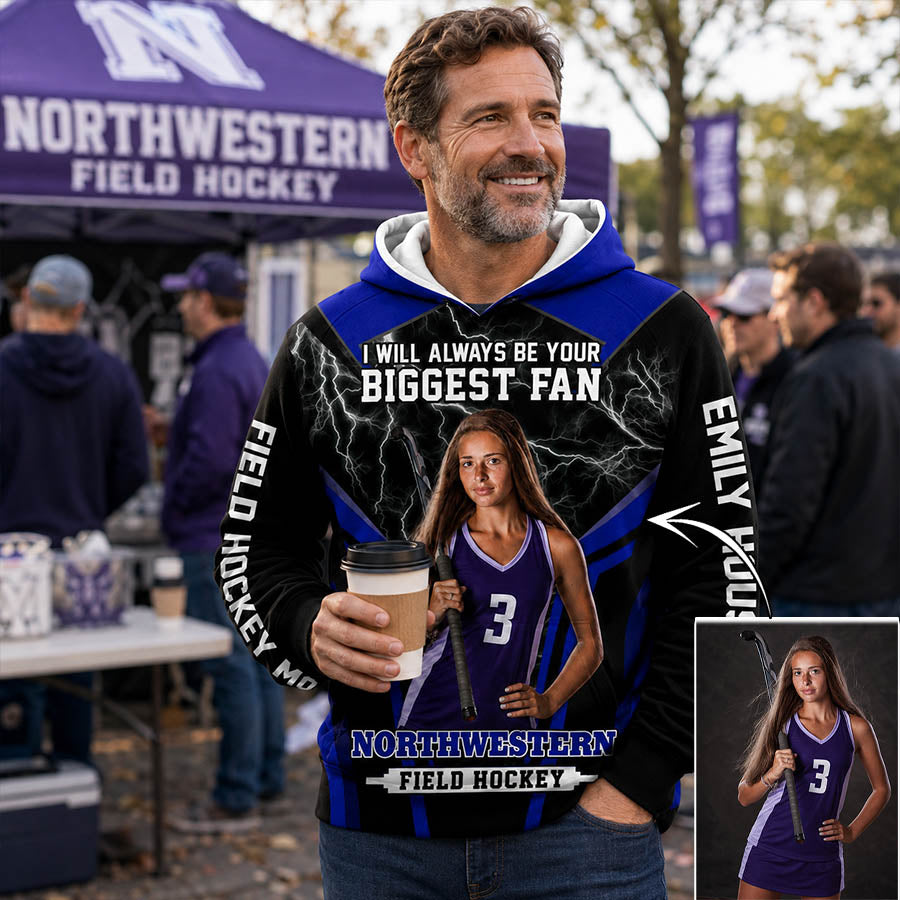 Personalized Field Hockey Mom Shirt, I’ll Always Be Your Biggest Fan, Custom Player Name & Number All Over Print Game Day Shirt for Mom Grandma Family