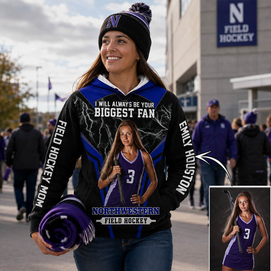 Personalized Field Hockey Mom Shirt, I’ll Always Be Your Biggest Fan, Custom Player Name & Number All Over Print Game Day Shirt for Mom Grandma Family