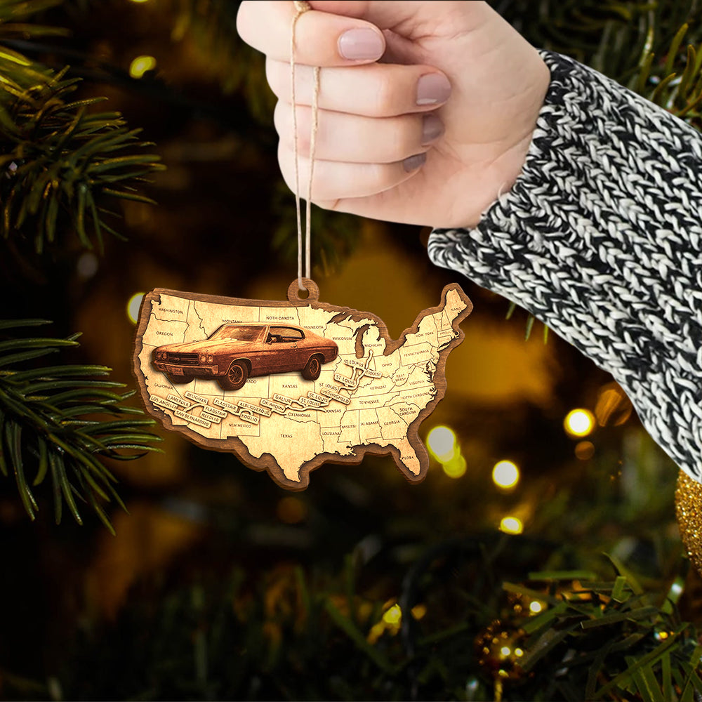 Custom Photo Route 66 Wooden Ornament Gift For Car Lovers Hv01