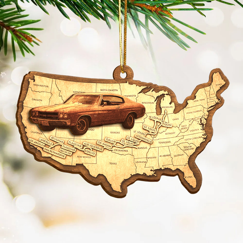 Custom Photo Route 66 Wooden Ornament Gift For Car Lovers Hv01