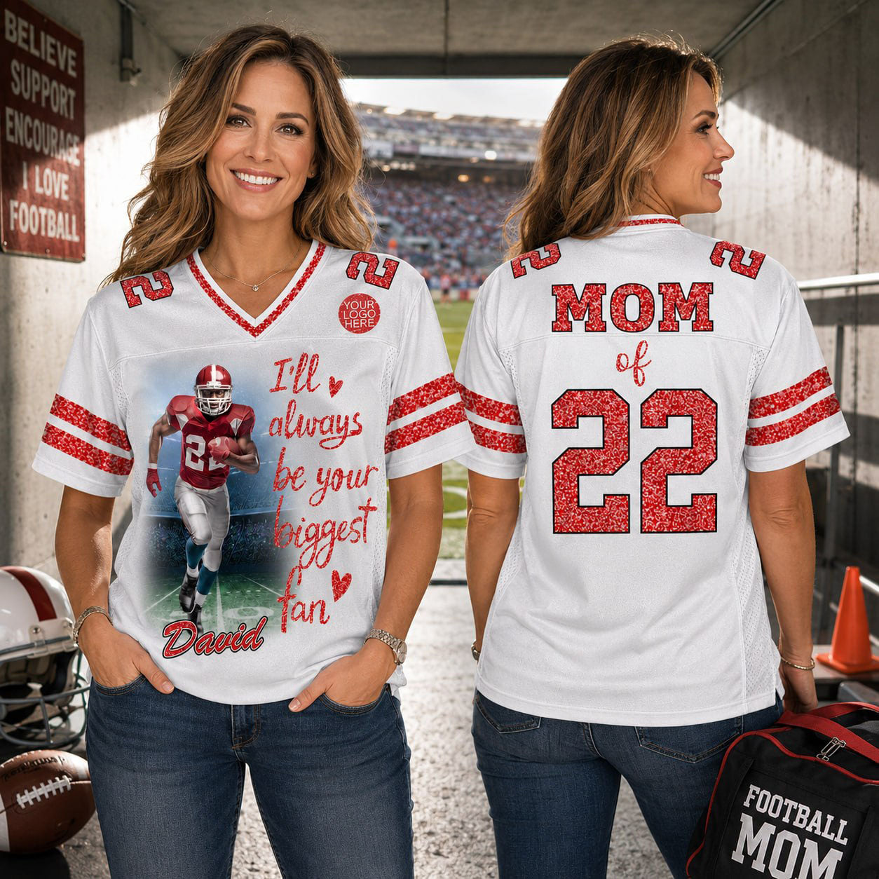 Custom Photo Football Game Day Football Glitter Jersey For Football Lovers - Personalized Gift For Football Player NA04 VH01