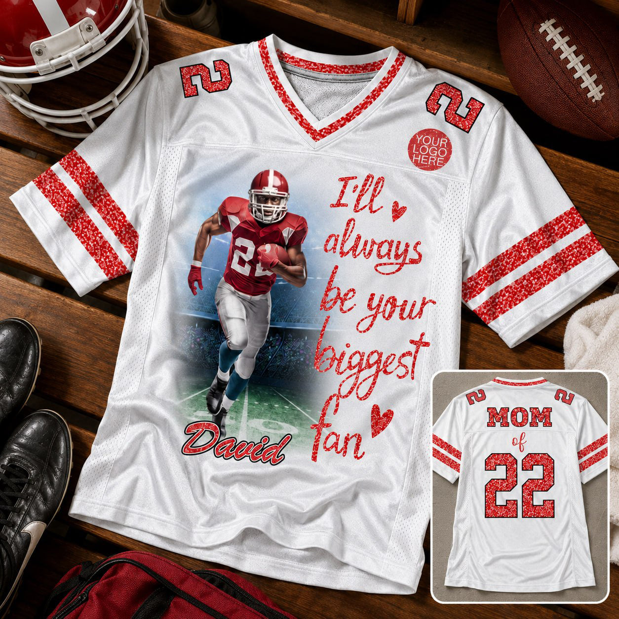 Custom Photo Football Game Day Football Glitter Jersey For Football Lovers - Personalized Gift For Football Player NA04 VH01