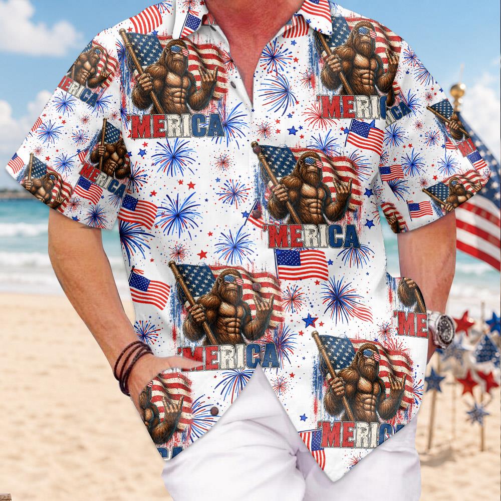 Dadsquatch Like A Dad, Just Way More Squatchy, 4th Of July Firework Bigfoot Hawaiian Shirt Independence Day Aloha Shirt Bigfoot Shirts, 4th Of July Gift USA Flag Shirt T1807 Nh00