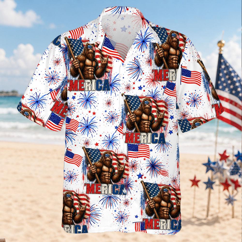 Dadsquatch Like A Dad, Just Way More Squatchy, 4th Of July Firework Bigfoot Hawaiian Shirt Independence Day Aloha Shirt Bigfoot Shirts, 4th Of July Gift USA Flag Shirt T1807 Nh00