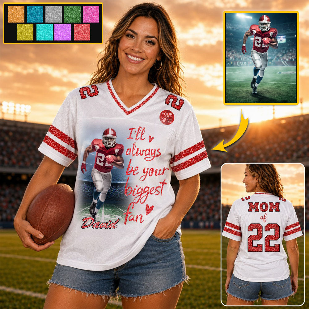 Custom Photo Football Game Day Football Glitter Jersey For Football Lovers - Personalized Gift For Football Player NA04 VH01