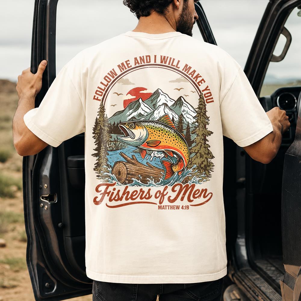 Follow Me and I Will Make You Fishers of Men Shirt - Matthew 4:19 Christian Fishing Shirt Hv01