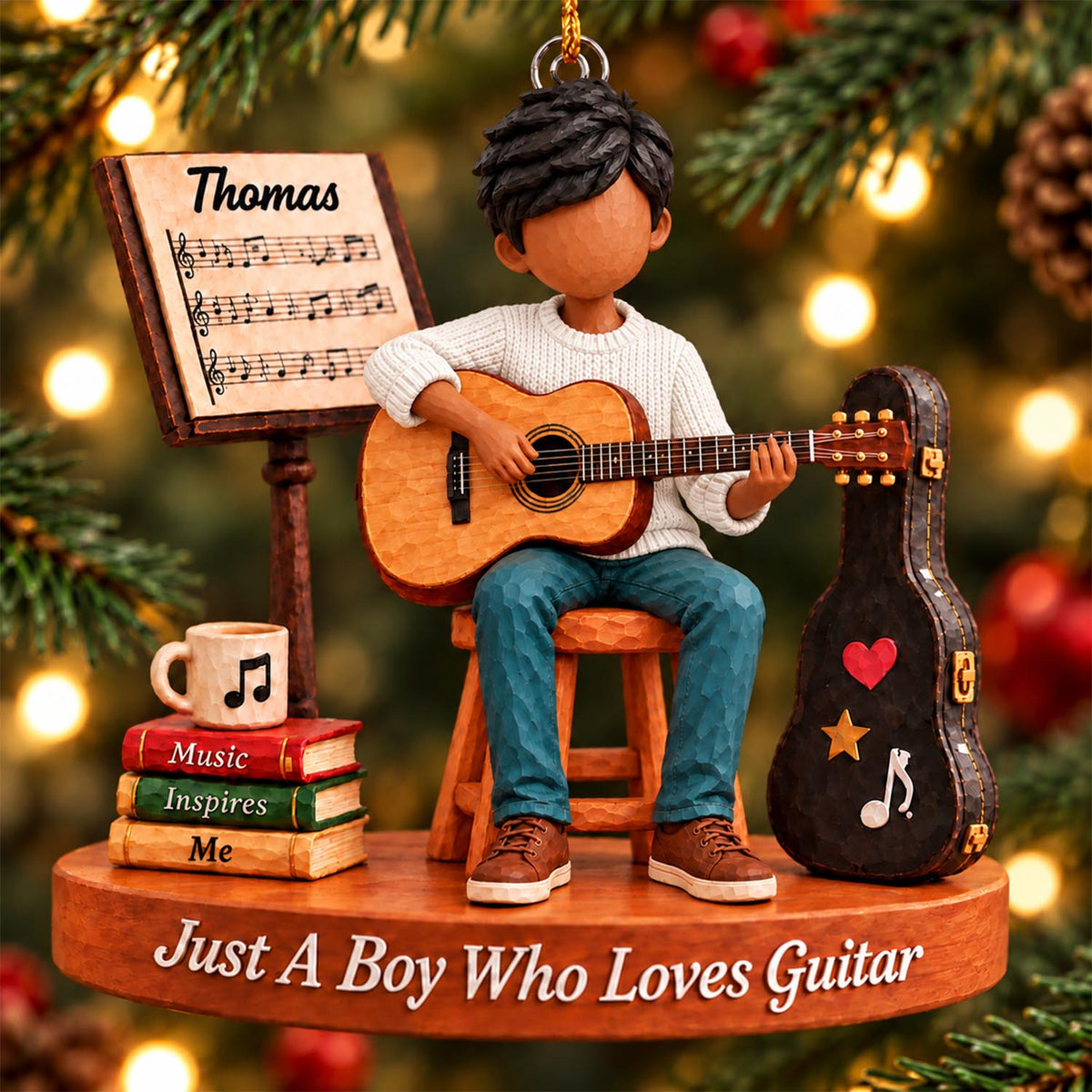 Just A Boy Who Loves Guitar, Personalized Guitar Ornament, Custom Player Name Gift, Gift For Guitar Players Guitar Lovers MI209 Pt99