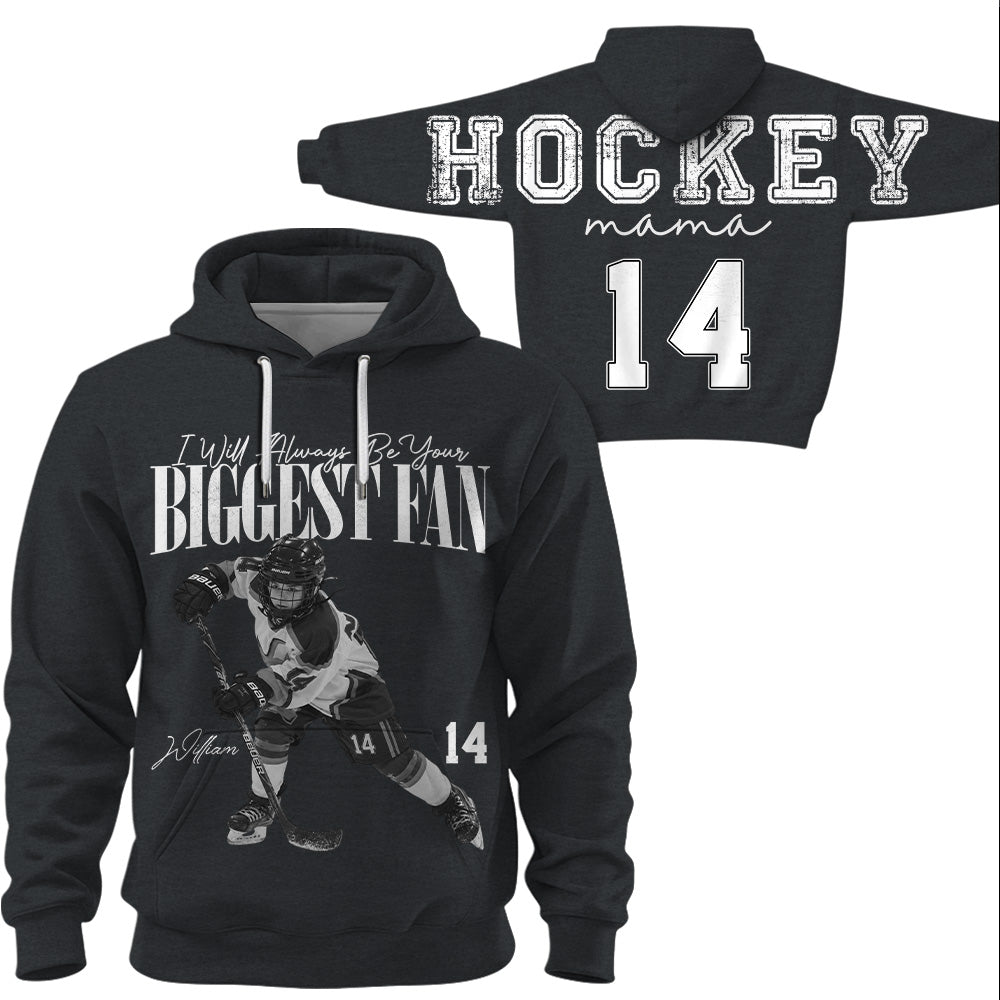 Personalized I'll Always Be Your Biggest Fan Shirt, Custom Player Photo & Number, Hockey Mom Gift for Game Day Na02 VH01