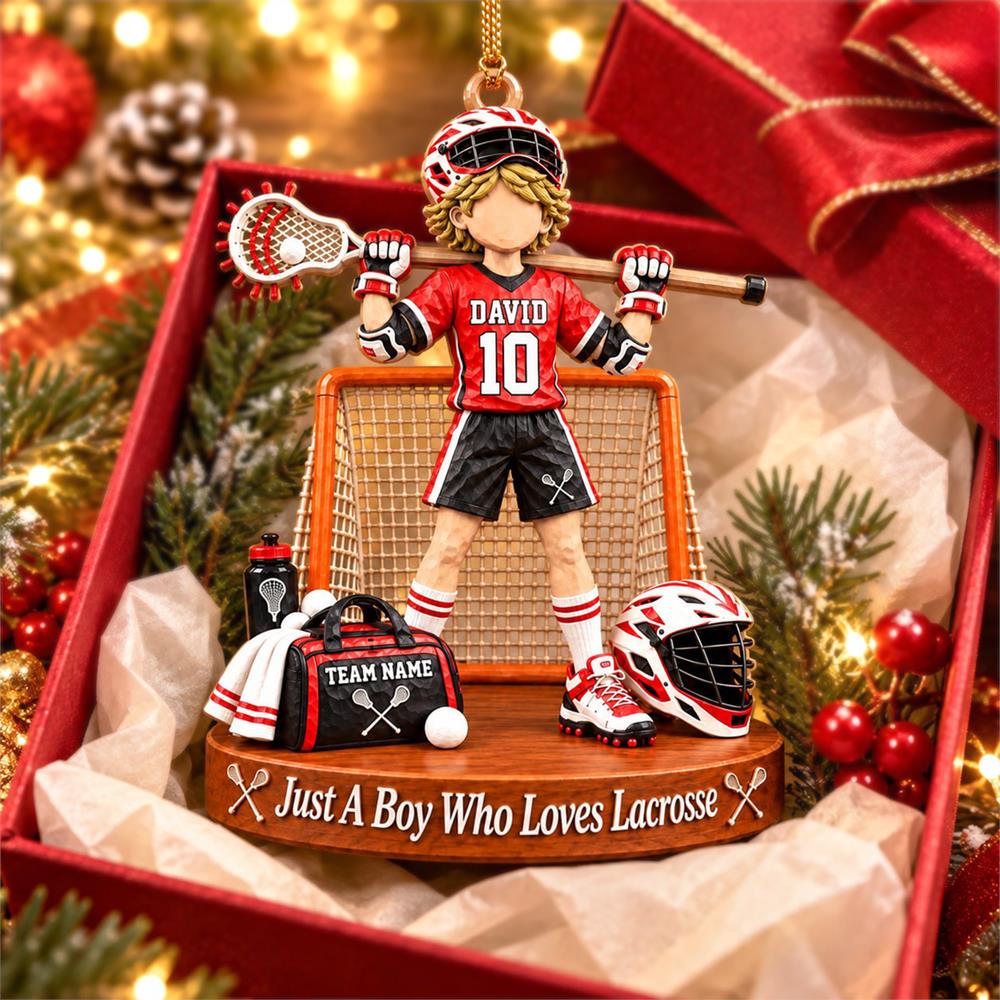 Personalized Just A Boy Who Loves Lacrosse Ornament, Custom Name & Number Player Lacrosse Ornament, Gift For Lacrosse Lover T1807 Hv01