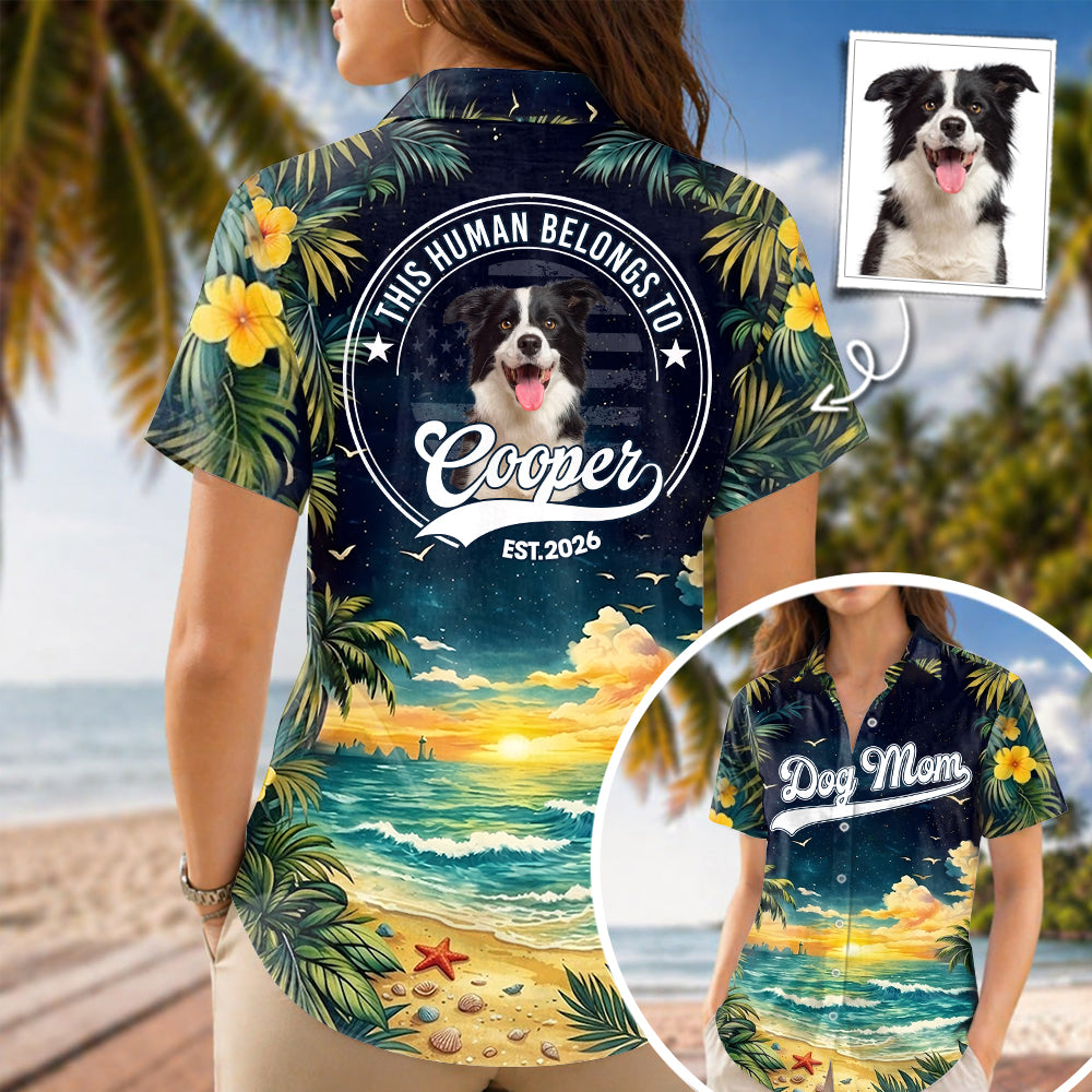 Dog Dad Dog Mom - This Human Belongs To - Personalized Hawaiian Shirt - Custom Photo Gift For Dog Lovers T1807 Li29