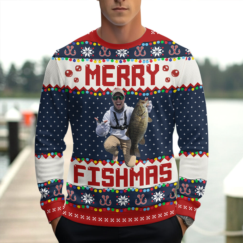Merry Fishmas - Just One More Cast I Promise - Custom Fishing Photo Ugly Sweater - Gift For Fishing Lovers A2110 Hv01