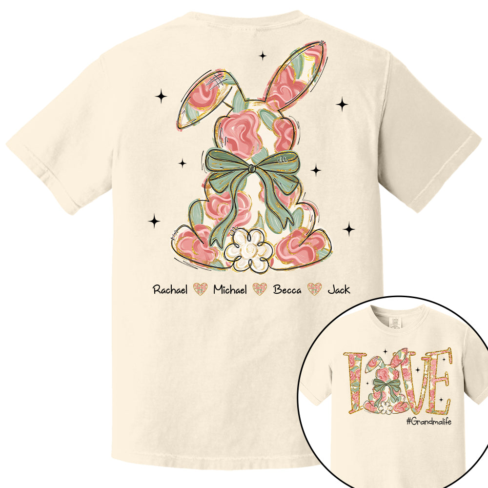 Custom Easter Bunny Bow T-Shirt, Personalized Gift For Grandma & Kids T1807 Tu20