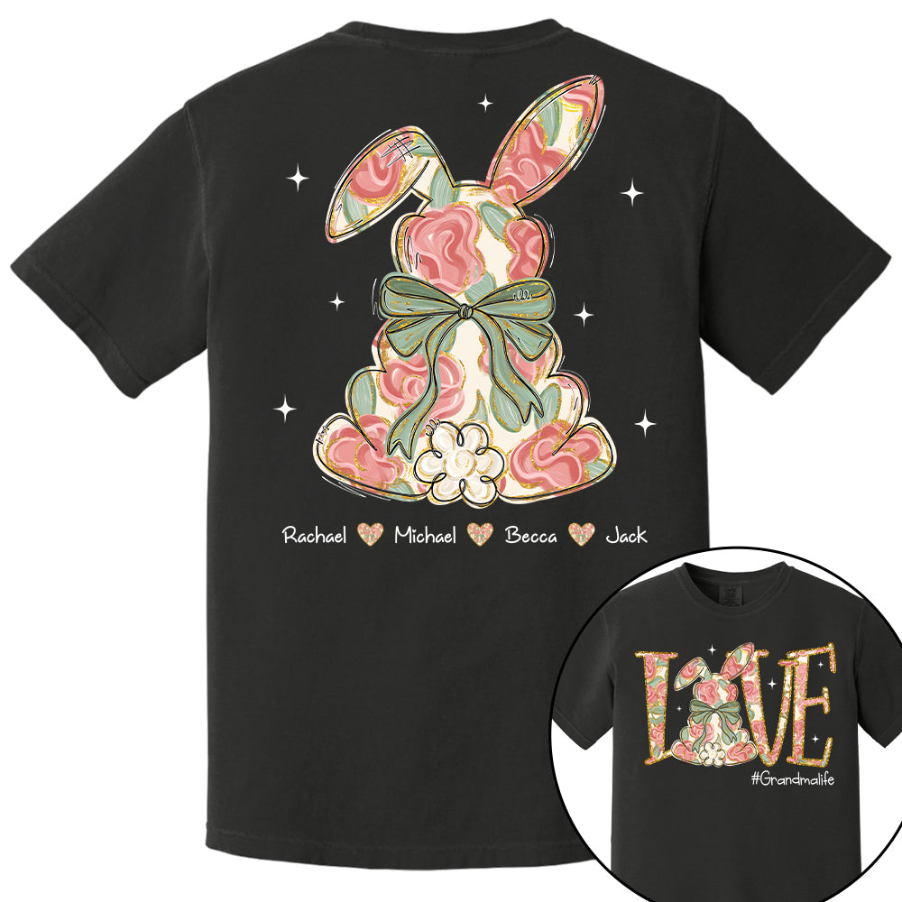 Custom Easter Bunny Bow T-Shirt, Personalized Gift For Grandma & Kids T1807 Tu20