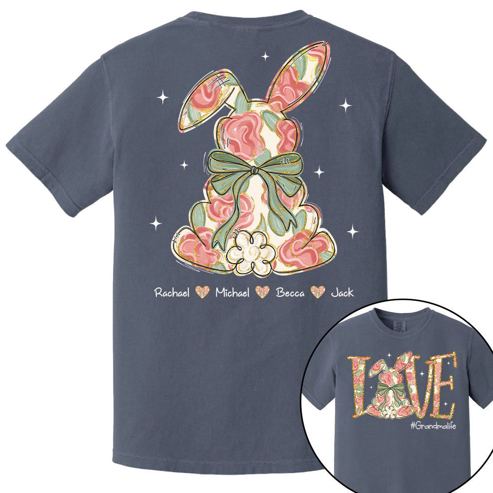 Custom Easter Bunny Bow T-Shirt, Personalized Gift For Grandma & Kids T1807 Tu20