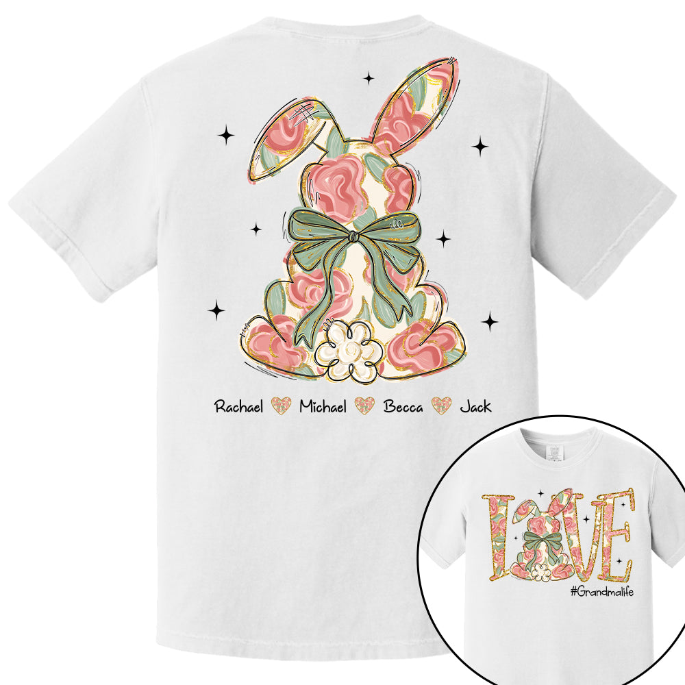 Custom Easter Bunny Bow T-Shirt, Personalized Gift For Grandma & Kids T1807 Tu20