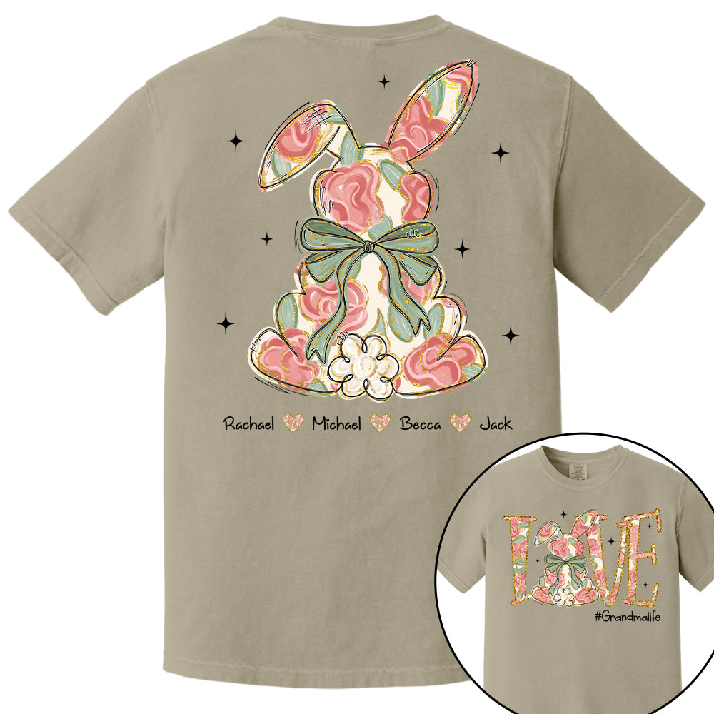 Custom Easter Bunny Bow T-Shirt, Personalized Gift For Grandma & Kids T1807 Tu20