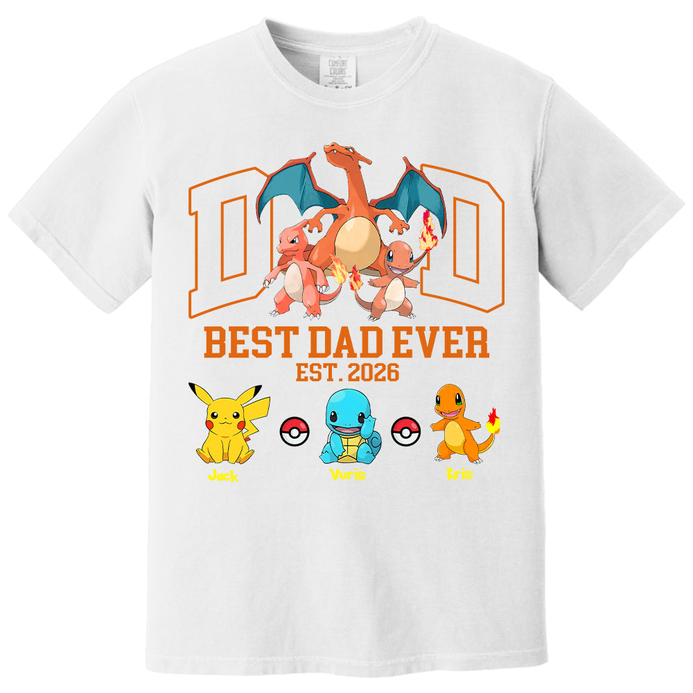 PokeDad Best Dad Ever, Personalized Pokemon Dad Shirt with Custom Kids Name, Gift For Dad, Gift For Grandpa MI209 T24- 05.08.2026