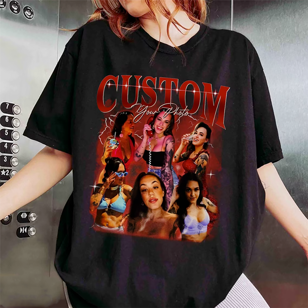 Custom Fathers Day Shirt - Photo Shirt Custom Vintage Rap Tshirt For Couples - Perfect Gift For Mom Friends Dad Mother - Custom Photo Gift