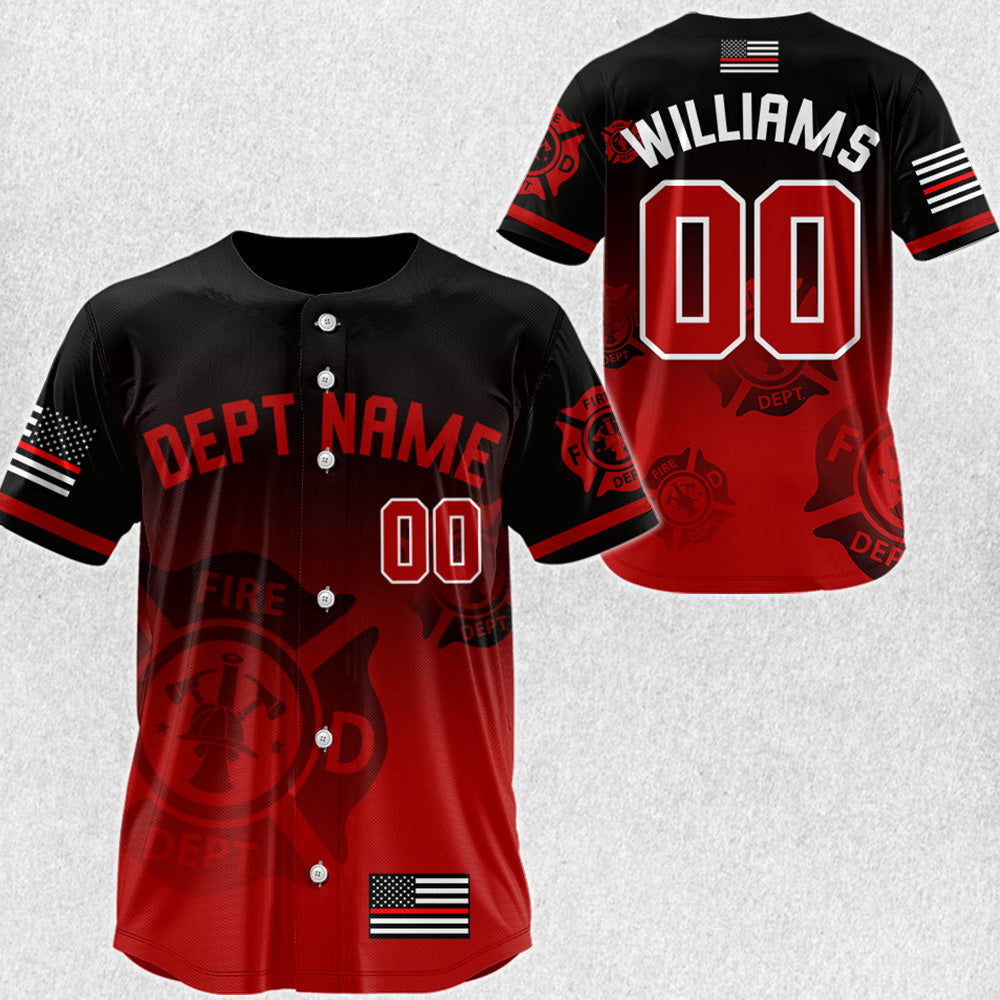 Custom Baseball Jerseys Shirt for Firefighter Personalized Dept Name Number Thin Red Line Flag H2511