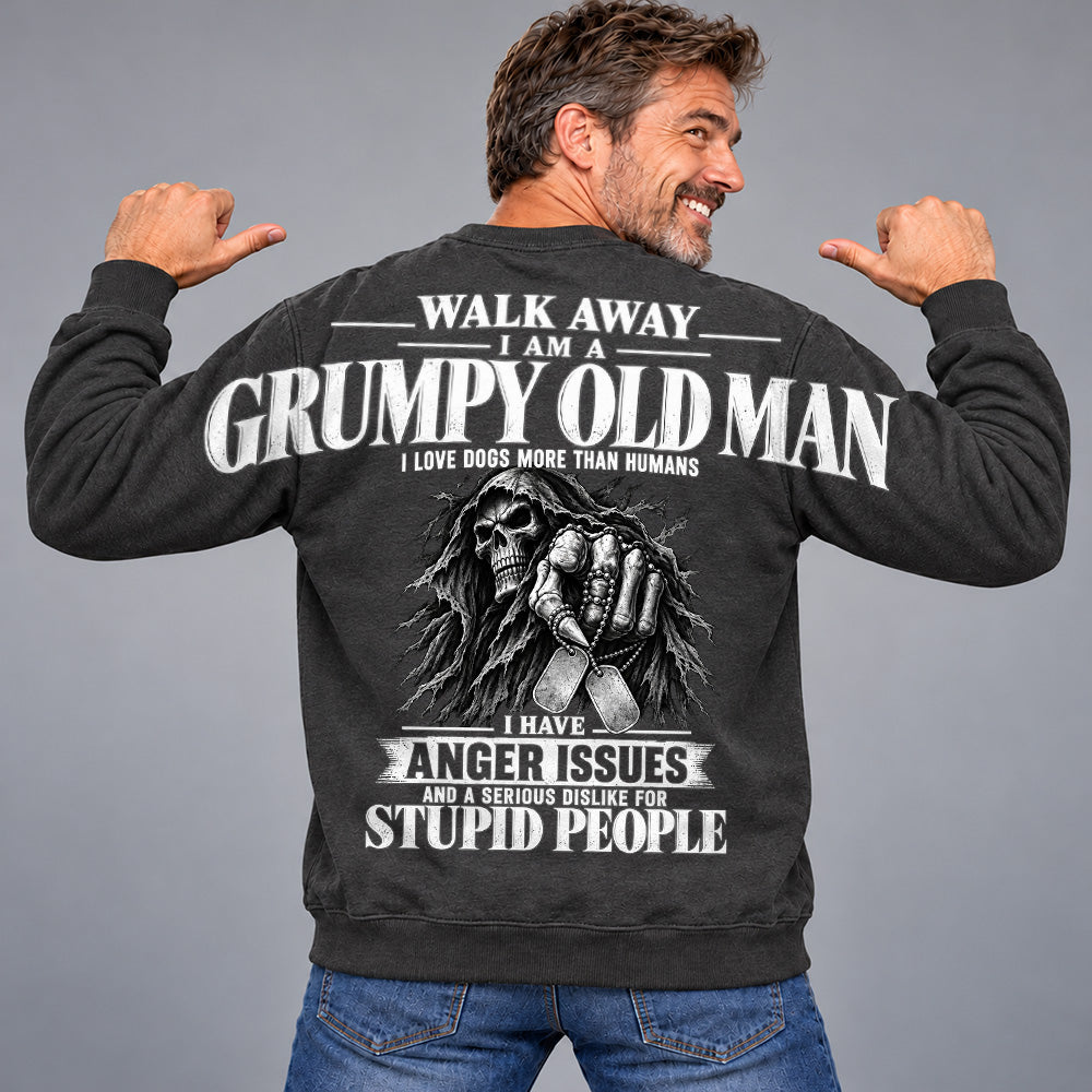 Walk Away I Am A Grumpy Old Man I Love Dogs More Than Humans I Have Anger Issues Skeleton Oversized Shoulder Print Shirts Vr2 T24