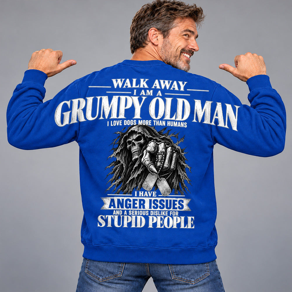 Walk Away I Am A Grumpy Old Man I Love Dogs More Than Humans I Have Anger Issues Skeleton Oversized Shoulder Print Shirts Vr2 T24