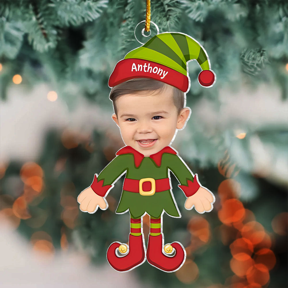 Elf Kids Christmas Photo - Personalized Custom Photo Acrylic Ornament - Christmas Gift For Baby, Kids, Family Members