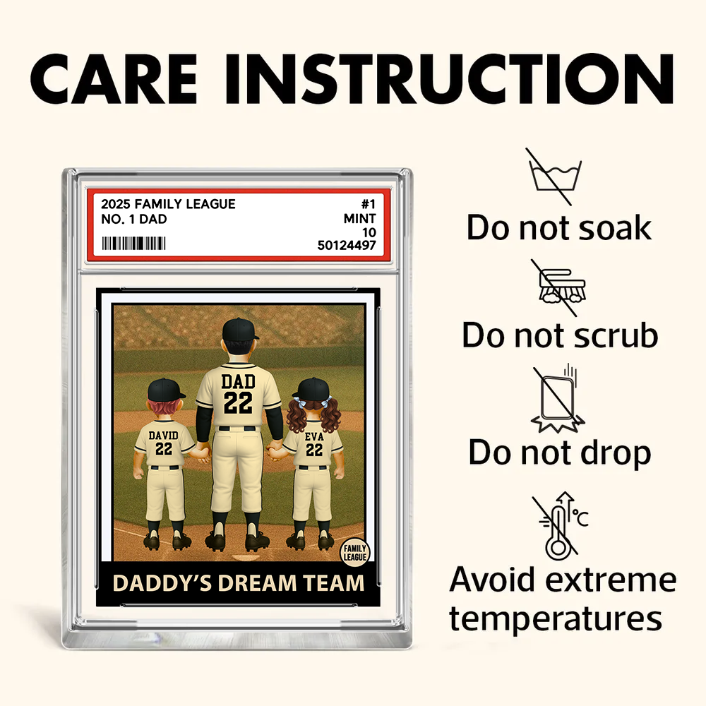 Baseball No. 1 Dad Grandpa Man & Kids, Fathers Day Trading Card Style, Personalized Daddy Dream Team Acrylic Block Plaque A2110 Pt99