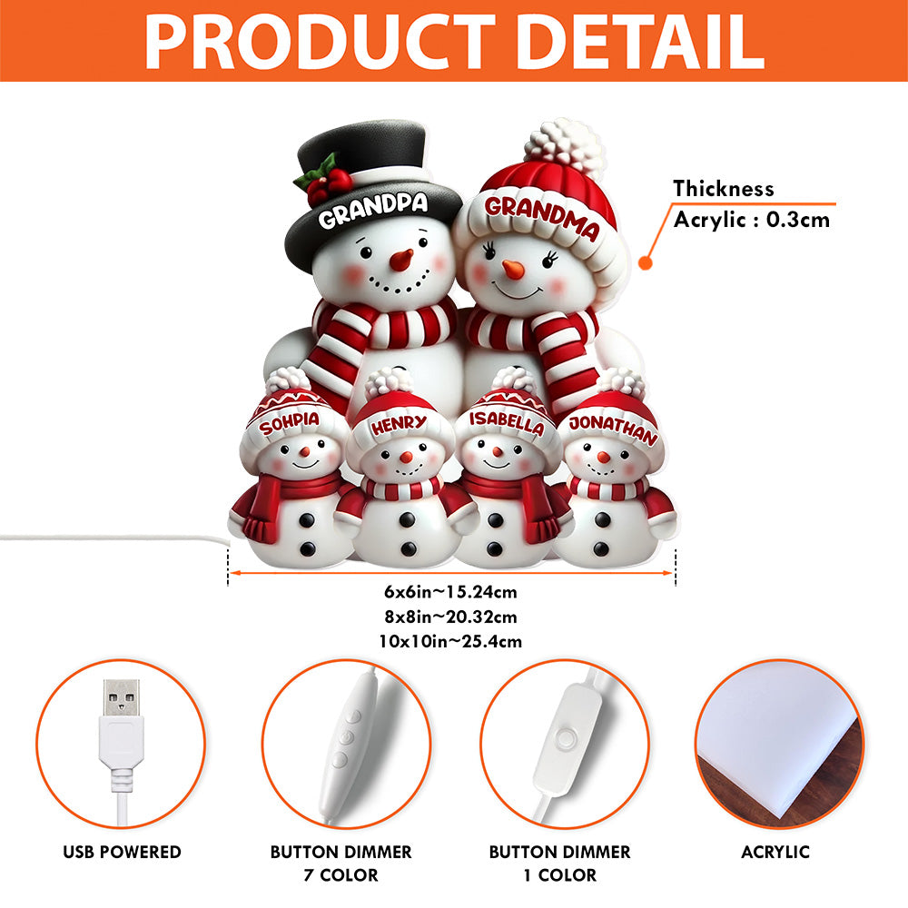 Cozy Snowman Family Acrylic Light Box for Holiday Décor, Heartwarming Atmosphere, Perfect Gift for Grandparents