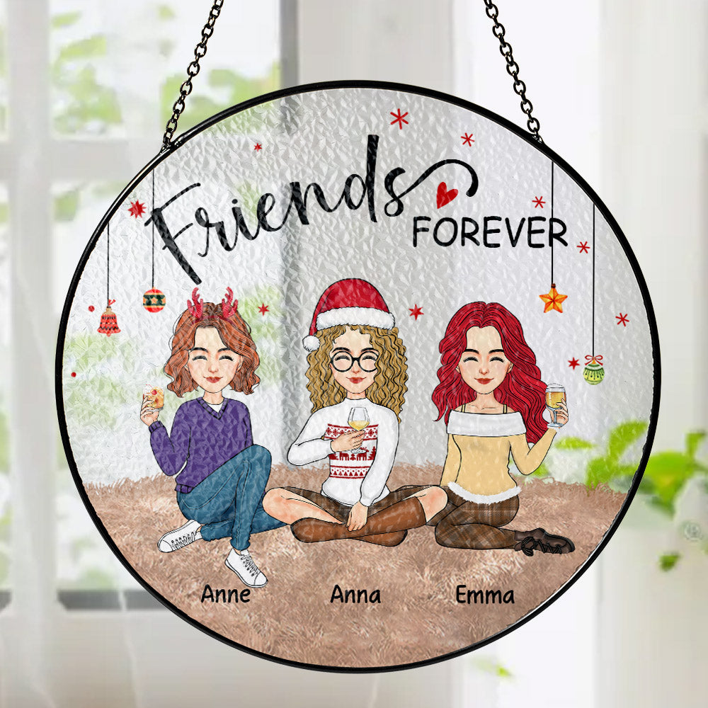 Personalized Besties Forever Stained Glass Suncatcher for Window Hanging - Christmas Gift For Best Friends, BFF, Sisters